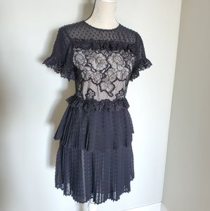 Foxiedox Flower dot Lace ruffle sheer back dress